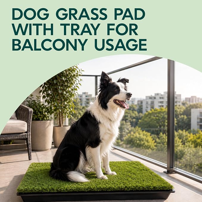 Dog Grass Pad with Tray 23”x35” – Soft-Touch Artificial Grass Pad for Dogs Potty with Pee Pads Washable & Puppy Porch Potty Tray – Dog Litter Box Indoor & Outdoor, Pet Turf for Puppy Toilet Training