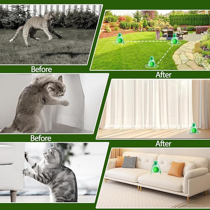 Cat Deterrent Outdoor & Indoor, 10 Pack Natural Peppermint Oil Cat Deterrent Balls to Keep Cats Out of Yard Permanently, Anti Cat Scratching & Chewing Furniture & Peeing from Lawn, Yard, Garden