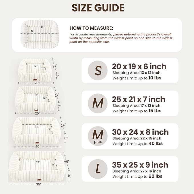 Dog Beds Large Sized Dog,Rectangle Orthopedic Pet Bed for Large Dog, Comfort Fluffy Memory Foam Dog Beds with Anti-Slip Bottom,Cream(35x25x9inchs)