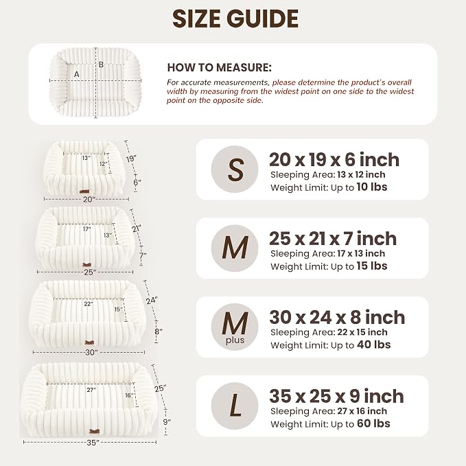 Cute Dog Bed for Small Dogs & Cats,Washable Fluffy Cat Beds for Indoor Cats, Rectangle Orthopedic Memory Foam Puppy Beds with Anti-Slip Bottom, 20 x19 x 7 Inches, Cream(20x19x6inchs)