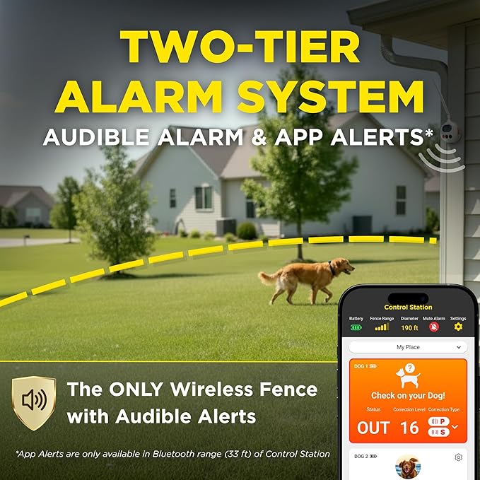 Dogtra SMART Fence Wireless Electric Dog Fence System - No Subscription, 2-Tier Alarm & App Alerts, No-Dig Up to 3/4 Acre, Tone/Vibration/Static, IPX9K Waterproof, Safe Portable Freedom Pets 35 lbs+