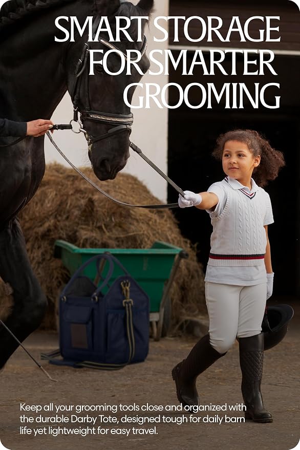 Equinavia Darby Horse Grooming Bag, Collapsible Tote with Strap, One Size | Horse Grooming Tote Bag or Cat and Dog Grooming Bag for Equipment and Supplies, Adjustable Strap, 8" x 9" x 12", One Size