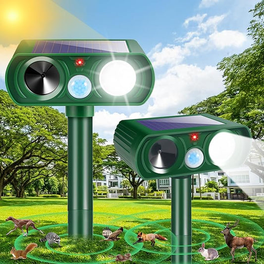 2026 Upgraded Sonic Fortress Pro Deer Repellent Outdoor,Solar Ultrasonic Animal Repellent with Motion Sensor&Flash Light-IP65 Waterproof Raccoon Fortress Pro for Squirrel,Cat-Garden&Yard 2Pack