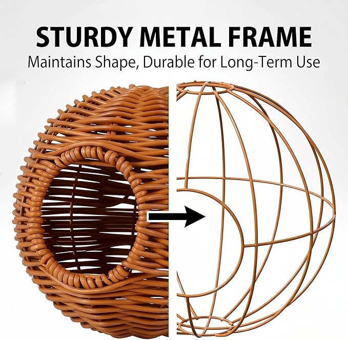 Washable & Breathable Plastic Rattan Bird Nest - Round Hanging Parrot Hammock Hut, Easy-Clean Cool Hideout for Sleeping, Egg Laying & Resting, Budgie, Lovebird, Cockatiel & Canary