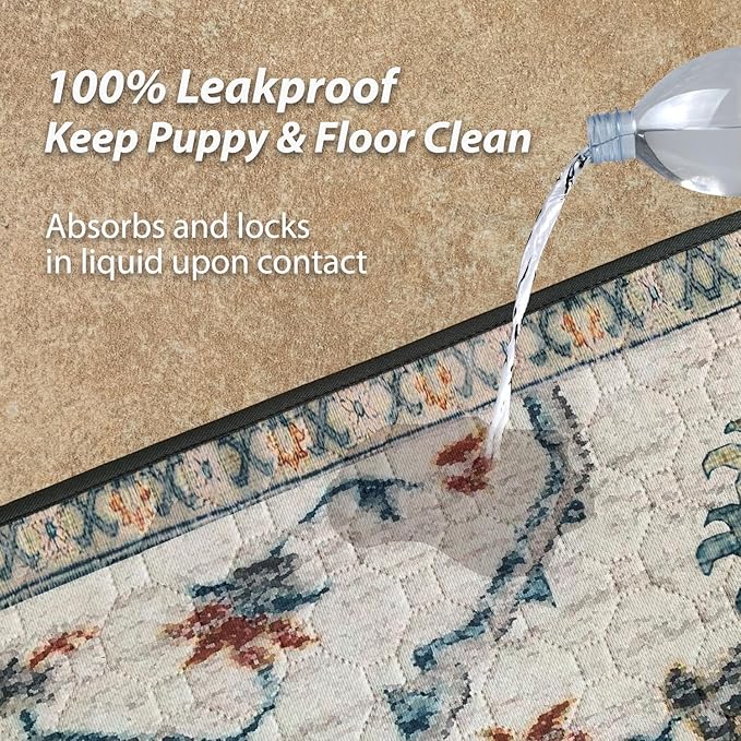 nunubaby Washable Pee Pads for Dogs, Stylish, Non-Slip and Leak-Proof Pee Pads. Reusable Potty Pads for Dogs for Crates and Floors.(Beige/Floral, 31" x36" )