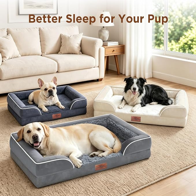 Comfort Expression Waterproof Orthopedic Dog Bed for Medium Size Dog | Supportive Egg Crate Foam Medium Pet Bed with Removable Bolster, Dog Couch with Washable Cover & Non-Slip Bottom, 28x19 Inch