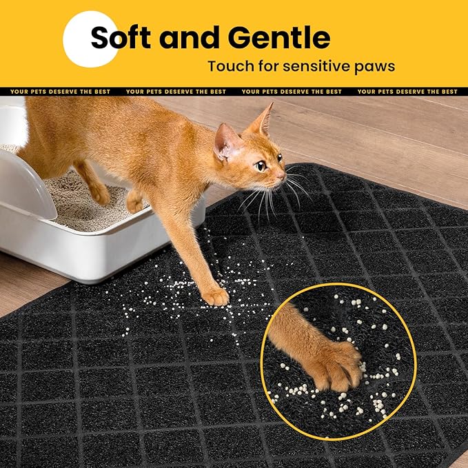 Conlun Cat Litter Mat Litter Trapping Mat, Black Premium Durable PVC Grid Mesh with Scatter Control, Non-slip, Less Waste Cat Litter Box Mat, Soft on Kitty’s Paws, Urine Waterproof 47" x 35"