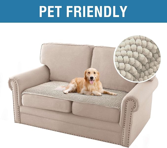 H.VERSAILTEX Plush Chenille Couch Cover for 3 Cushion Couch Anti Slip Washable Sofa Slipcovers Soft and Durable Furniture Protector for Dogs Cats Kids (27.5" x 59", Island Fossi)