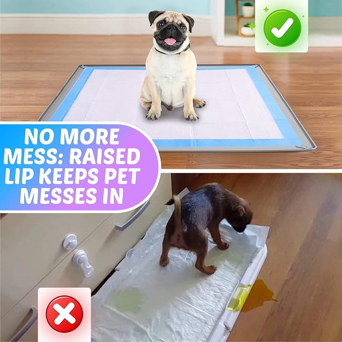 Dog Pee Pad Holder Tray Fits for 30” x 36” Pee Pads - 1 Pack - Light Grey | Corner Lock Holes, Raised Edges, Non-Spill, Easy to Clean Silicone Dog Potty Tray Holder, For Indoor Floor Protection