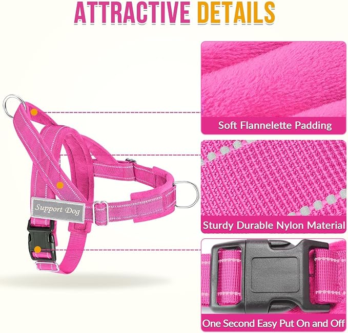 SlowTon No Pull Dog Harness with Front Clip - Heavy Duty, Soft Padded | Neck & Chest Adjustable, Tactical Pet Vest and Leash Set for Large Medium Sized Dogs, for Easy Walk & Training, Fuchsia XL
