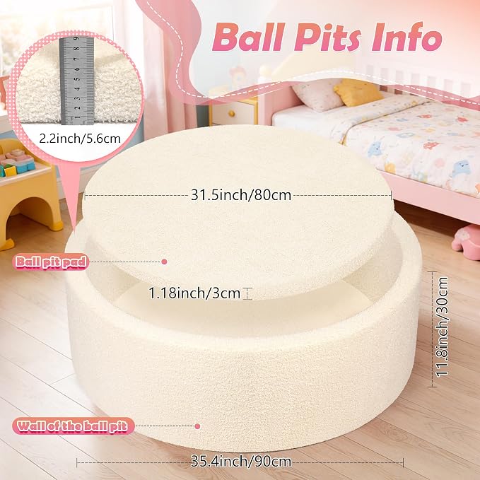 Imitation Teddy Colours Foam Ball Pits 35.4"x 11.8" Soft Round Playpen for Toddlers Dogs Cats with Soft Memory Sponge Indoor and Outdoor Game Beige(Balls not Included)