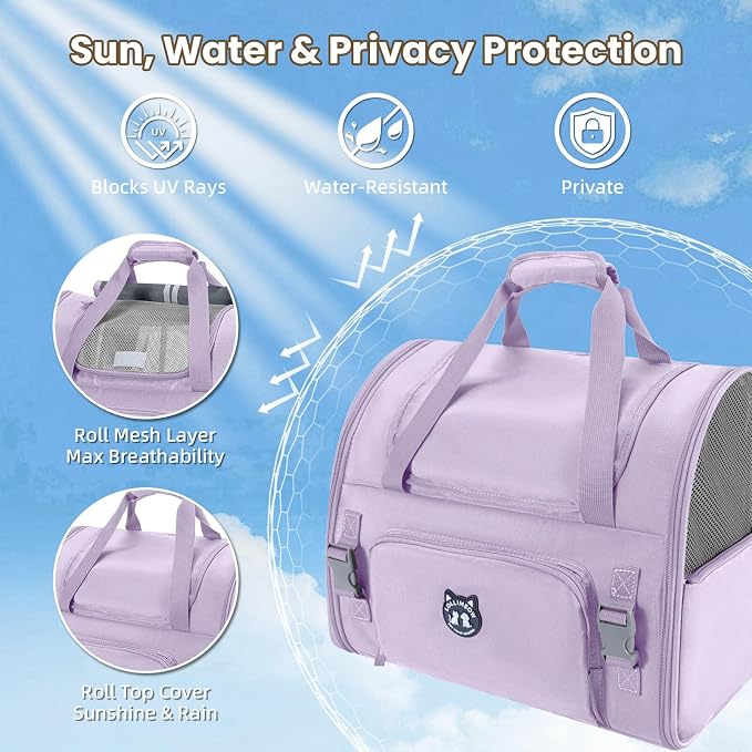 Expandable Cat Carrier Backpack for Large Cats - Airline Approved Pet Carrier Backpack for Small Dogs, Hiking & Travel, Waterproof with Breathable Mesh, 22lbs Capacity (Lavender, Large)