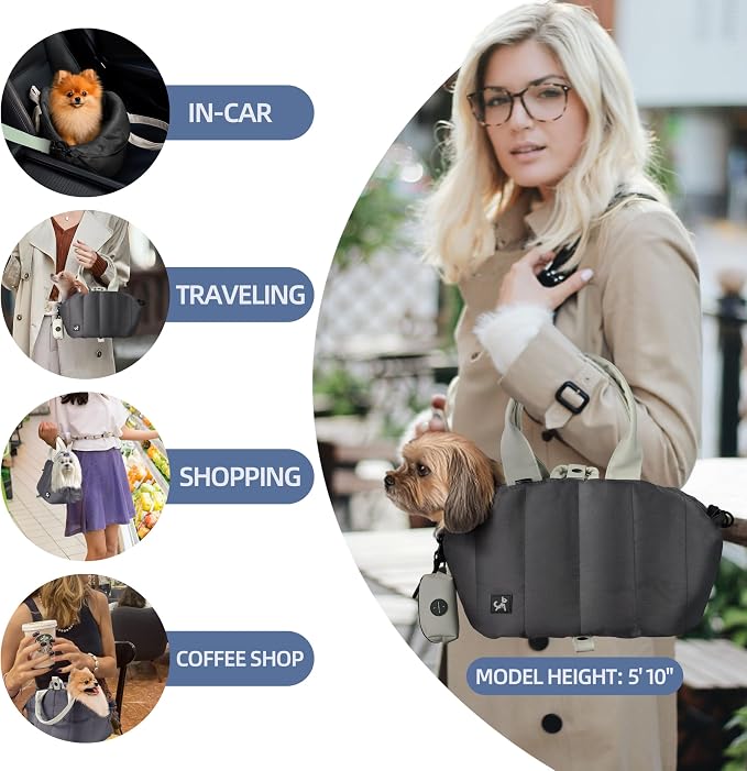 Small Dog Carrier Purse, Portable Pet Carrier Tote Carrier with Pockets, Adjustable Safety Leash, Waterproof Dog Travel Bag, Travel Pets Purse up to 4 Lbs, Dark Grey