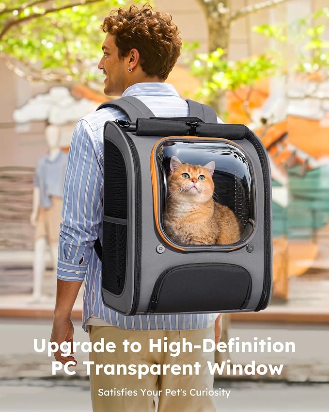 Pecute Cat Backpack Carrier,Large Space Cat Bubble Backpack,Ergonomic,Gray | Upgraded Transparent Window Offers Greater Transparency,More Wear-Resistant,Sunshade curtain,Folding bowl,Ventilated