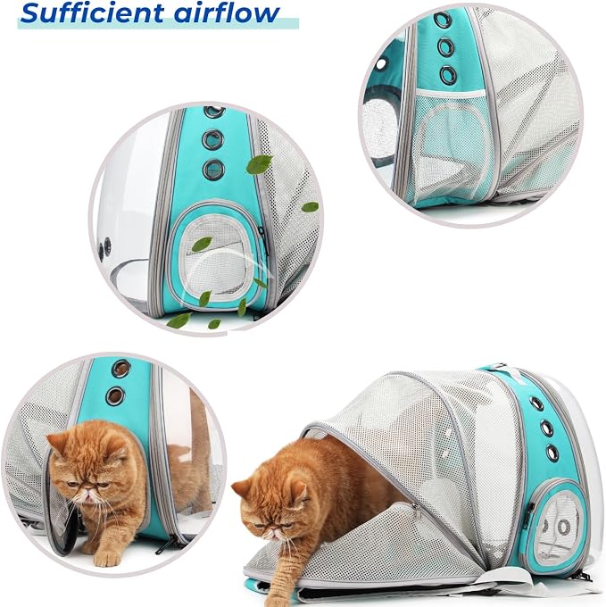 Cat Carrier Backpack, Expandable Bubble Pet Carrier for Cats and Small Dogs, Airline Approved Travel Backpack for Hiking, Walking & Outdoor Adventures - Supports up to 14 lbs