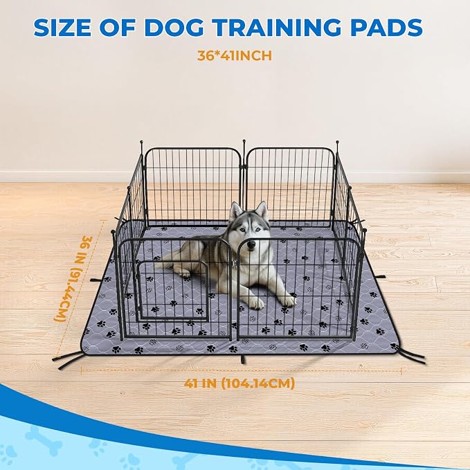 Fostanfly Washable Pee Pads for Dogs, Ultra-Absorbent, 2 Pack 36"x41" Gray | Leak-Proof, Waterproof, Non-Slip, Large Reusable Pee Pads for Puppy Potty Training, Crate and Playpen with 8 Tie Straps