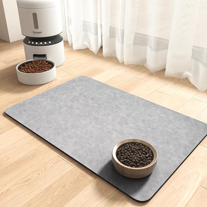 MontVoo-Absorbent Pet Feeding Mat-No Stains Pet Mat for Food and Water Bowl-Quick Dry Cat & Dog Food Mat Water Dispenser Mat-Pet Supplies Mat-Dog Water Bowl Mat for Messy Drinker,（LightGrey,23"x34"）
