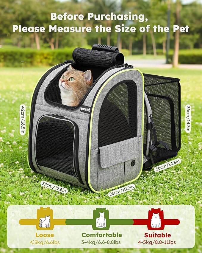 pecute Cat Backpack Expandable, Cat Carrier Backpack with Breathable Window | Durable Oxford Cloth, Lockable Zipper,Use for Pet Under 11 lbs to Travel
