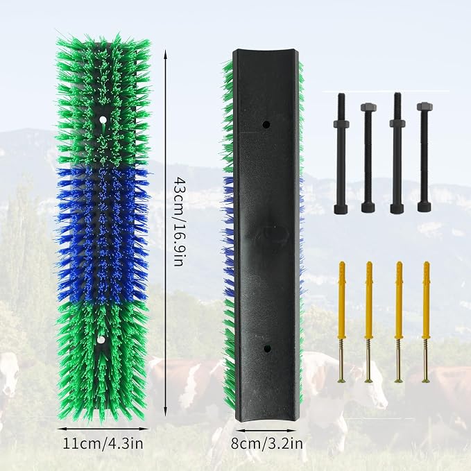 4PCS Livestock Scratching Brush Goat Scratching Tool Post Massage Grooming Brush with 8 Screws for Animals Back Scratcher Itch Brushes for Cattle, Sheep, Horses, Pigs,Cow(4, Green)