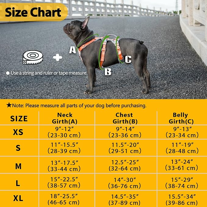 Escape Proof Dog Harness, No Pull Reflective Harness with Lift Handle, Adjustable Pet Vest with Front and Back Leash Clips for Small Medium Large Dogs Walking Hiking Training (Orange,XL)