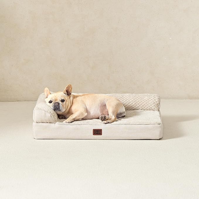 EHEYCIGA Large Dog Bed Memory Foam for Crate, Orthopedic Dog Bed Large Size Dogs with Washable Removable Cover, Waterproof Pet Sofa Couch with Nonskid Bottom, 35x22x6, Beige | Small Dog Sofa with Washable Removable Cover, Waterproof Pet Couch for Crate...