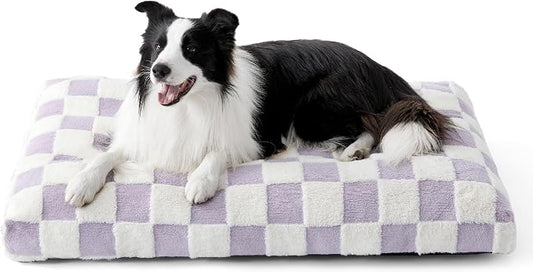LE SURE Large Dog Beds-Thick Shredded Chopped Foam Pet Bed Indoor with Removable Cover, Cute Modern Fuzzy Plush & Anti Slip Bottom, Purple