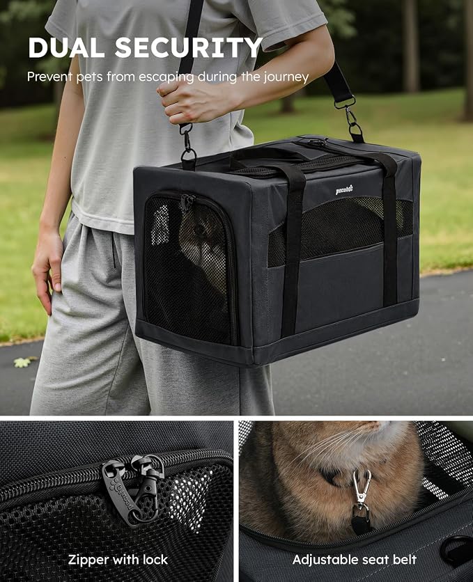Pecute Cat Carrier Stable, Pet Carrier with Privacy Partition,Dark Gray | Safe For Car Travel, Stable Steel Frame, Soft-Sided Pet Carrier Bag For Dogs And Cats Up To 11lbs, Foldable Design.