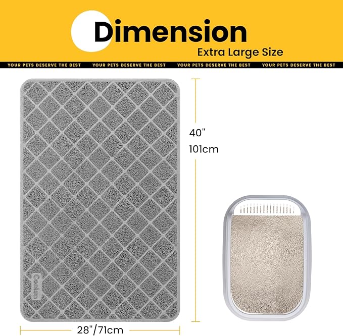 Conlun Cat Litter Mat Litter Trapping Mat, 40" x 28" Premium Durable PVC Grid Mesh with Scatter Control, Non-Slip, Less Waste Cat Litter Box Mat, Soft on Kitty’s Paws, Urine Waterproof