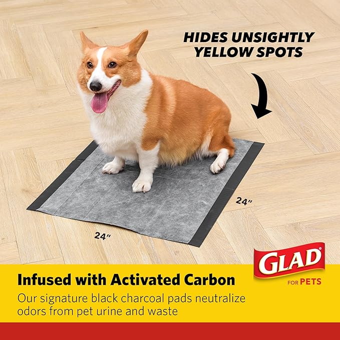 Glad for Pets XL Heavy Duty Activated Carbon Puppy Essentials Training Pads - Zero Odor, Ultra Absorbent Pads for Puppy Potty Training, Indoor Dog Potty, Pee Pads for Dogs, 24" x 24", 30 Count