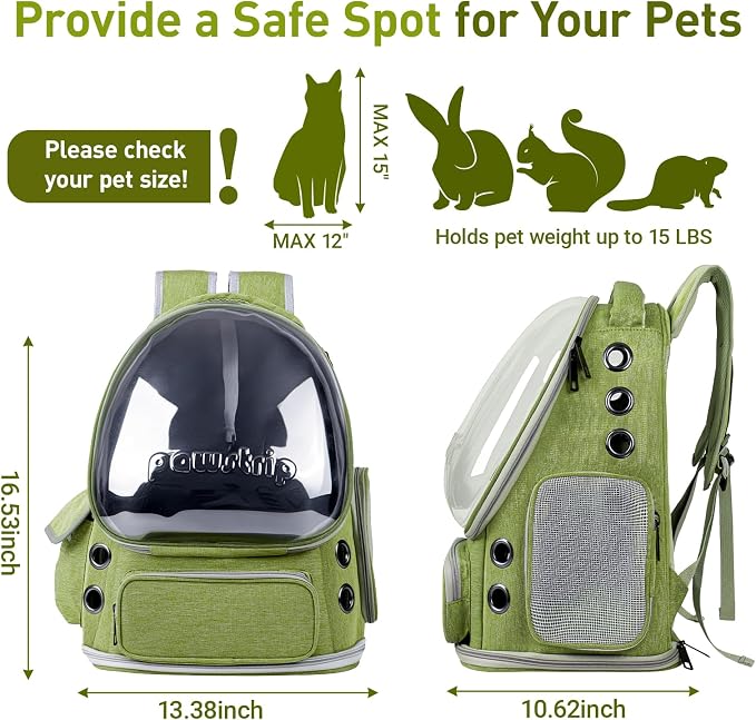 Cat Backpack Carrier Clear Bubble Window for Cats & Small Dogs up to 15 lb | Large Space Breathable Foldable Pet Carrier Airline Approved, Mesh Entry Safety Tether Washable Pad, Travel Hiking Outdoor