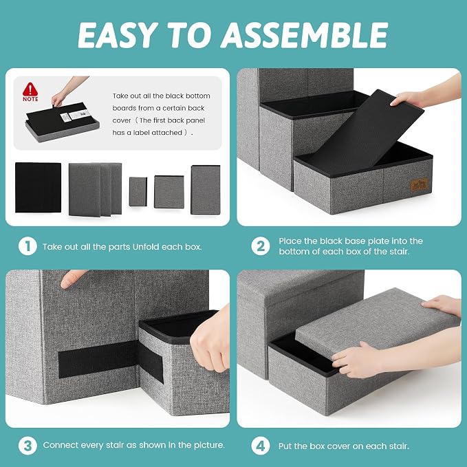 Dog Stairs with Storage, 3-Step Wider Sturdy Dog Steps for Small/Medium/Large Dogs and Older Cats, Folding Doggie Ramp for Bed/Couch/Car Hold Up to 180 lbs (16.7" H, Grey)