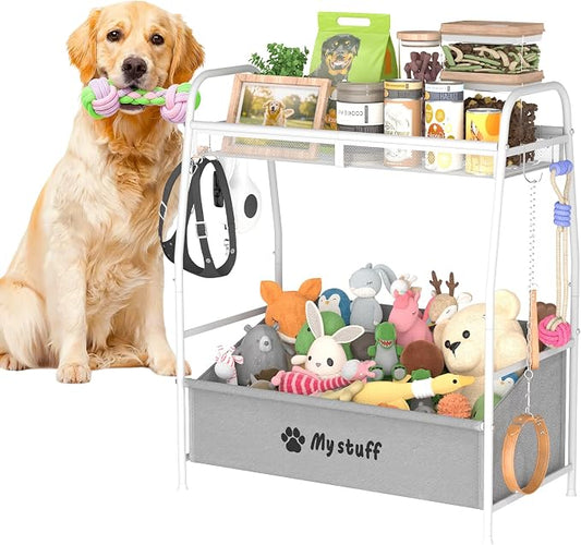 Kaiferty Large Dog Toy basket, Toy Box for Dogs, Pet Toys Bin Dog Metal Wire Basket for Toys, Food Storage, Storage Organizer Chest Storage, Toy Box for Living Room Area (White)