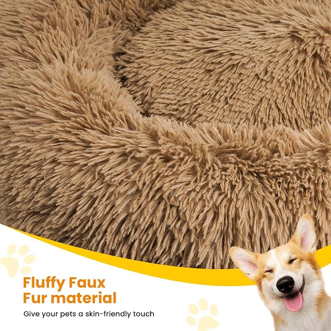 Calming Dog Bed Anti-Anxiety Donut Dog Beds for Small Medium Large Dogs,Washable Plush Fluffy Indoor Cat Kitten Round Cuddler Cushion (Brown, XX-Large)