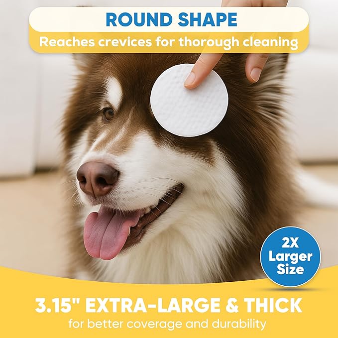 Pet Eye Wipes for Dogs & Cats – Extra-Large Textured Pads Remove Discharge, Crust & Tear Stains – Hypoallergenic Cleaner for Eyes, Wrinkles & Face – Soothing Witch Hazel & Chamomile Formula – 120ct