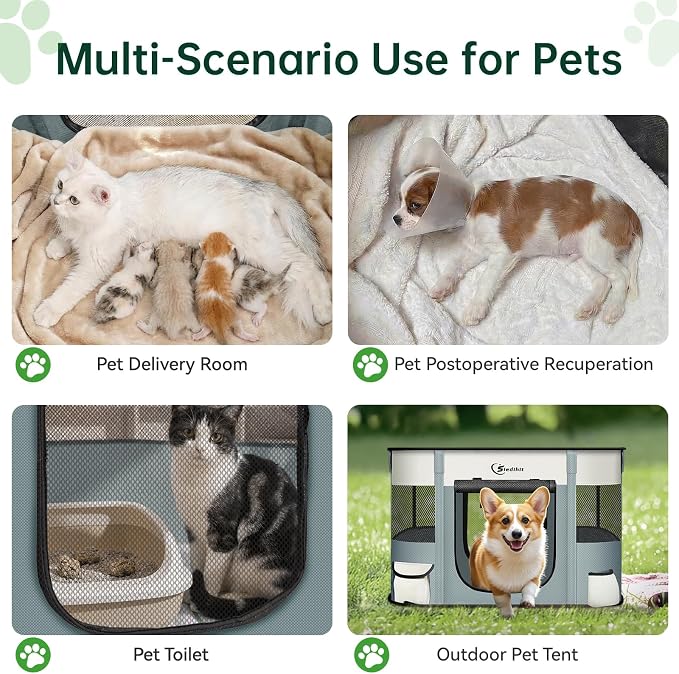 Siedihit Dog Playpen, Cat Pet Puppy Crate, Portable Playpens Indoor Outdoor (Grey, Medium)