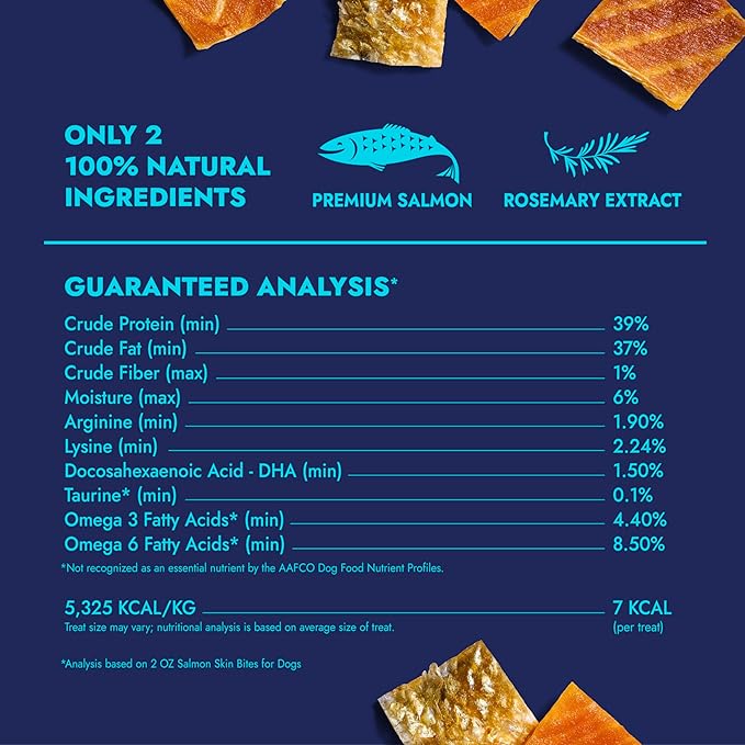 Finfare Freeze Dried Salmon Skin Treats for Dogs, Protein & Omega-3s, Grain Free Salmon Dog Training Treats, Crafted in USA, Bites - 2oz