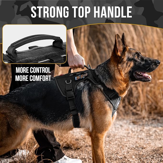 OneTigris No Pull Tactical Dog Harness for Medium Large Dogs | Reflective K9 Working Easy Control Vest – Adjustable Dog Harness with Hook & Loop Panels for Walking, Hiking & Training