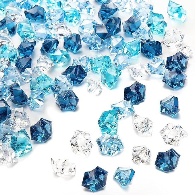 DomeStar 150PCS Assorted Blue Fake Ice Rocks Vase Fillers, Aquarium Gravels Small Stones for Fish Tanks Decorations Home Table Scatter