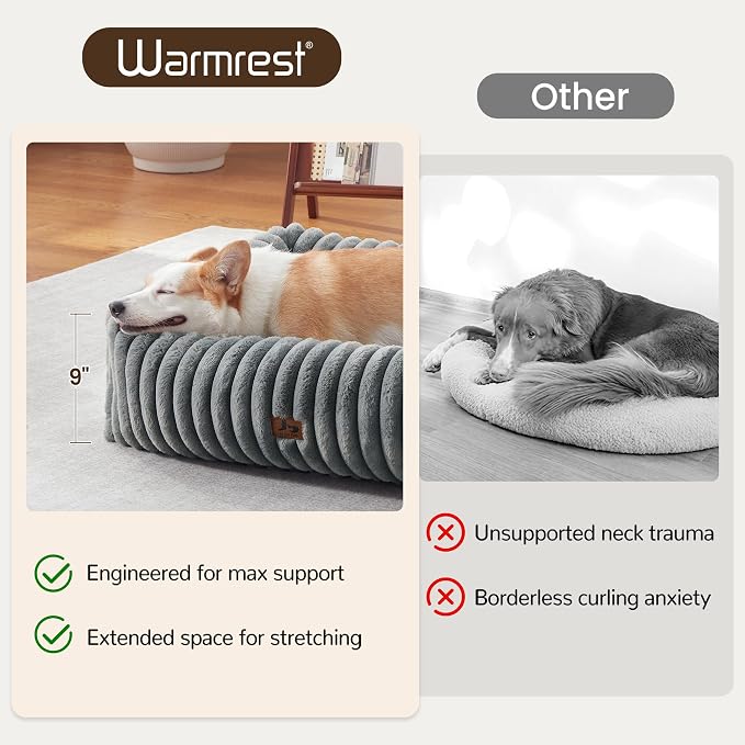 Dog Bed Medium Size Dog, Rectangle Orthopedic Pet Bed for Car and Indoor, Comfort Fluffy Memory Foam Dog Beds with Anti-Slip Bottom,Grey(30x24x8inchs)