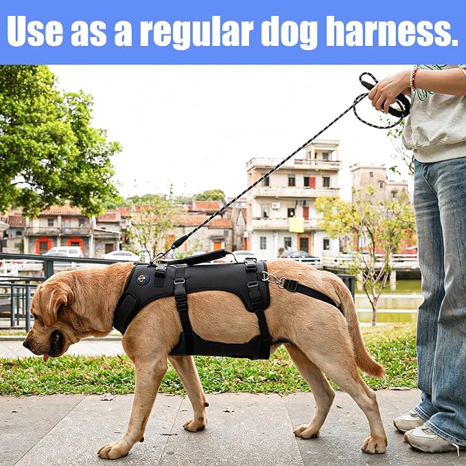 COODEO Dog Lift Harness for Large Dogs, Full Body Support Mobility Aid for Senior Dogs, Adjustable Help for Weak Hind Legs, Arthritis, Stairs & Cars(Black,L)