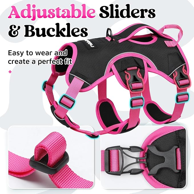 rabbitgoo Escape Proof Dog Harness for X-Large, No Pull with Lift Handle | No Escape, Full Soft Padded, Reflective Adjustable Vest, Leash Clip for Walking Hiking Training, Rose & Black, X-Large