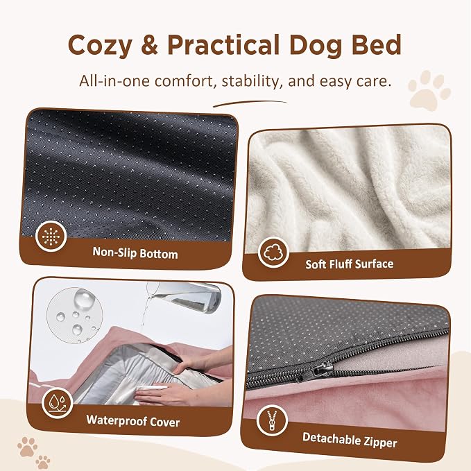 Comfort Expression Waterproof Orthopedic Dog Beds for Large Sized Dog | Supportive Egg Crate Foam Large Pet Bed with Removable Bolster, Dog Couch with Washable Cover & Non-Slip Bottom, 36x27 Inch
