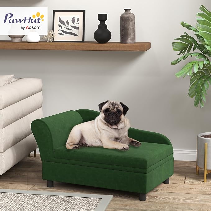 PawHut Luxury Fancy Dog Couch with Hidden Storage, Small Dog Sofa Bed with 2" Soft Foam, Modern Pet Furniture for Puppies & Little Breeds, Green | Small Dog Sofa Bed with 2" Soft Foam, Modern Pet Furniture for Little Breeds