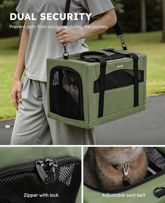 Pecute Cat Carrier Stable, Pet Carrier with Privacy Partition,Green | Safe For Car Travel, Stable Steel Frame, Soft-Sided Pet Carrier Bag For Dogs And Cats Up To 11lbs, Foldable Design.