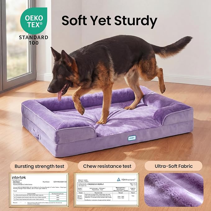 OhGeni Orthopedic Extra Large Dog Bed Couch, Memory Foam, 44-inch (Purple) | Waterproof Pet Bed with Machine-Washable Removable Cover & Soft Comfortable Fabric