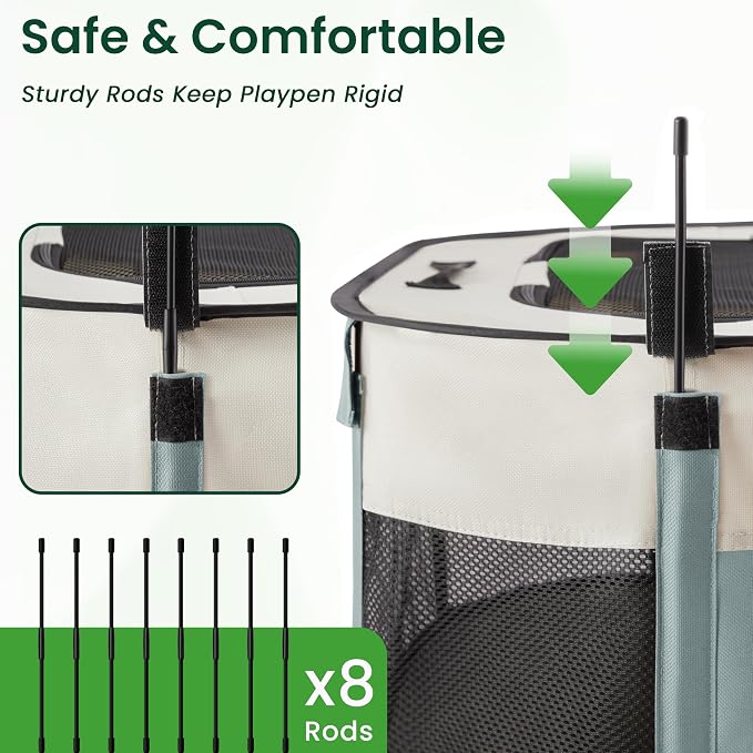 Love's cabin Pet Puppy Dog Playpen, Medium Dog Tent Crates Cage Indoor/Outdoor, Portable Exercise Playpen for Cat, Foldable Pop Up Dog Kennel Playpen with Carring Case (M, Gray Green)
