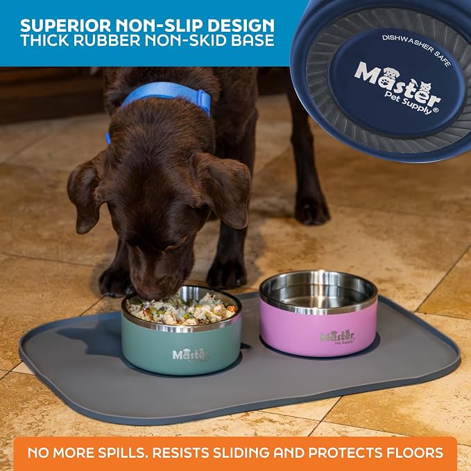 Master Pet Supply Stainless Steel Dog Bowls - 32 oz, Heavy Duty - Navy Blue, Double Wall Extra-Thick Insulated, Non-Slip Pet Water Bowl for Dogs, Cats & Pets, Anti Rust Metal, Dish Washer Safe