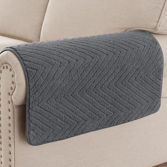 Turquoize 2 Pack Waterproof Couch Armrest Covers for Sofa Non-Slip Fuzzy Couch Arm Covers Set of 2 Washable Thick Soft Recliner Chair Arm Cover Protector Cover (Grey, 23" x 23" 2 Pack)