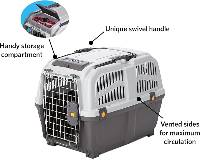 Skudo by MidWest 27-Inch Travel Carrier, Gray, Fits Pets up to 30 lbs | Hard-Sided Pet Carrier, Travel Crate with Handle, Ventilated Design, Locking Tabs, Easy Assembly
