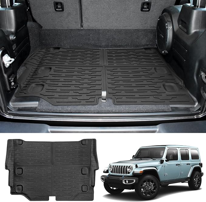 Rear Cargo Mat for 2021-2025 Jeep Wrangler JL 4XE Only Cargo Liners All Weather TPE Protection Anti-Slip Trunk Mat for 2021 2022 2023 2024 2025 Wrangler JL 4XE 4 Door Accessories